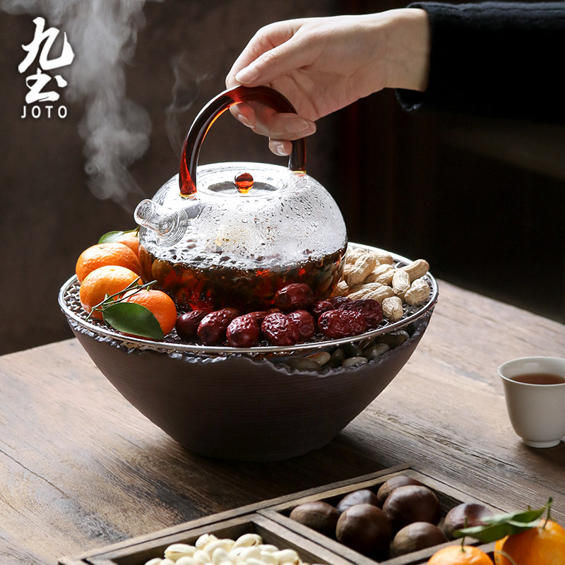 Nine-earth indoor electric pottery cooking tea stove retro-walled stove home electric pottery stove toasted tea stove cooking tea stove glass teapot suit-Taobao