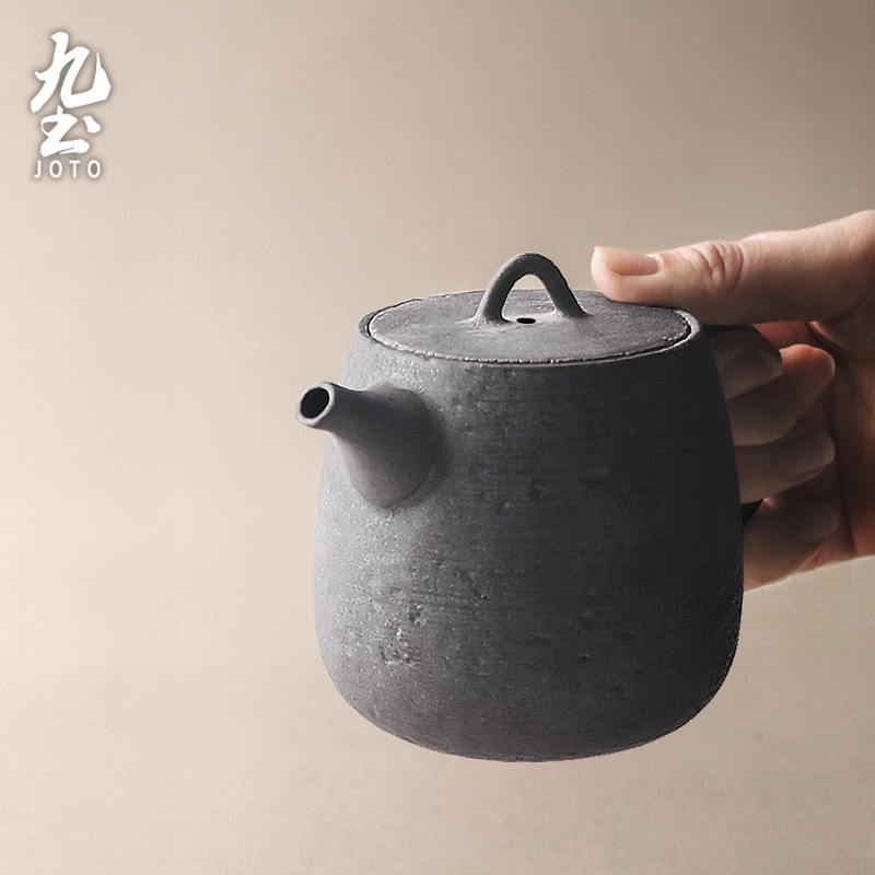 About Nine clay coarse hand black ceramic POTS kung fu tea pot of throwing hand big pot of Japanese tea taking with black pot of tea cup