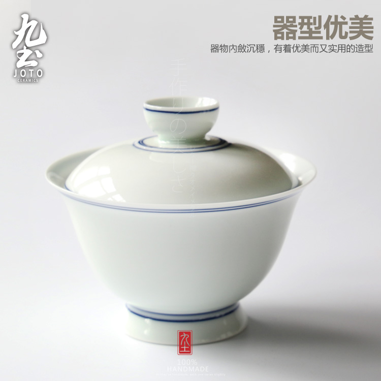 About Nine soil manual tureen retro white tureen kung fu tureen of blue and white porcelain bowl with jingdezhen ceramic hand - made teacup