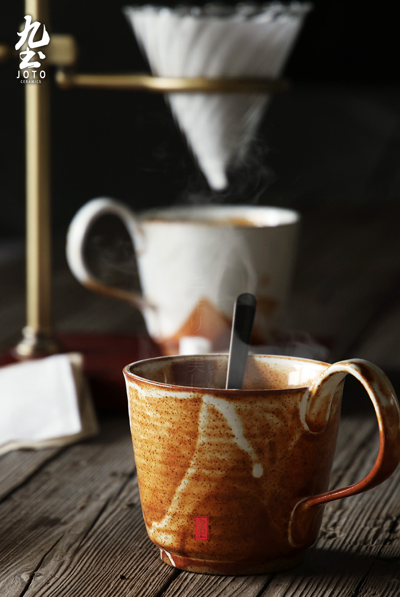 About Nine soil manual coarse ceramic coffee cup move with handles keller afternoon coffee cup Japanese contracted cup