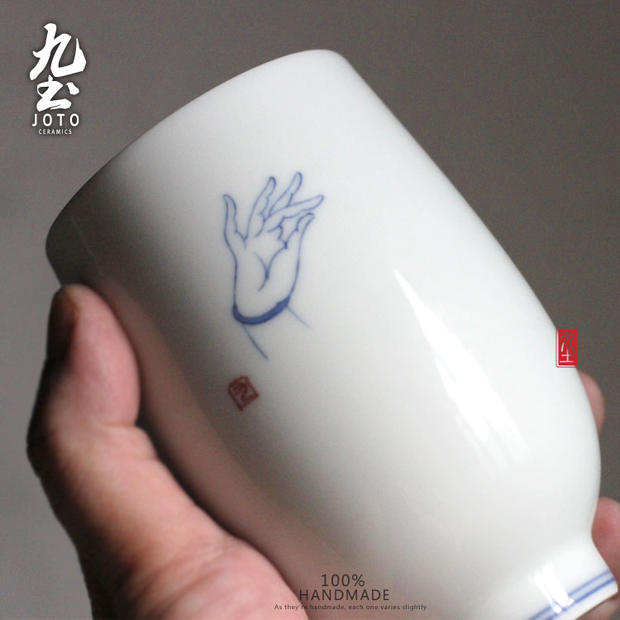 About Nine soil blessing of Japanese white porcelain hand - made teacup anddrunkenness fancy Buddha means ceramic tea set zen water mark mark cup in hand