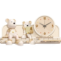 Violent Bear Cave Board Shelf Living Room Decoration Painting with Clock Entrance Entrance Coat Rack Cream Style Clothes Rack