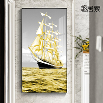 Golden sailing porch decorative painting Nordic modern large vertical background wall corridor end Fantasy aisle mural