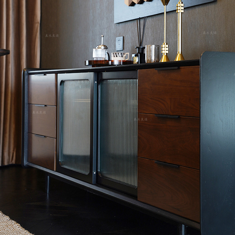 Real wood good made sweetrice designer modern log dining side cabinet push-pull to open door Changhong glass containing-Taobao