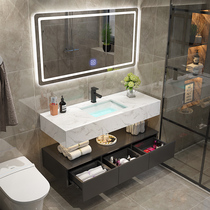  Nordic simple solid wood bathroom cabinet combination wall-mounted wash basin Marble basin bathroom light luxury sink