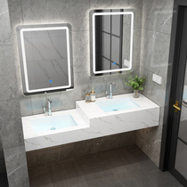 Simple high and low double basin bathroom cabinet Public restroom mother and child washbasin Marble childrens washbasin customization