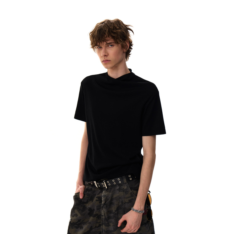 Mrnearly American Casual Cleanfit Solid Color Short-Sleeve T-Shirt for Men and Women with Cross-Neck Old Money Style Top