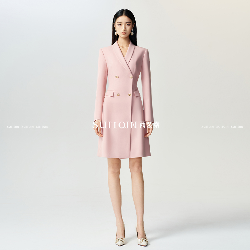 Suitqin Pink Business Suit Dress Female Host Formal Wear Beauty Salon Work Clothes Spring and Autumn