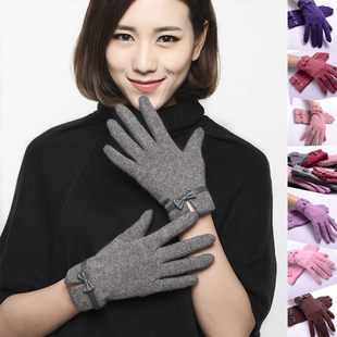 New autumn and winter knitted woolen soft gloves for women riding and driving to keep warm and cold-proof butterfly classic bow style