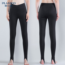 Palanto cashmere warm pants womens double thick black leggings outside wearing waist protection step on the feet smooth thin cotton pants
