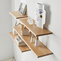 Living room wall shelf solid wood wall partition Nordic simple one-character shelf wall hanging bookshelf TV wall shelf