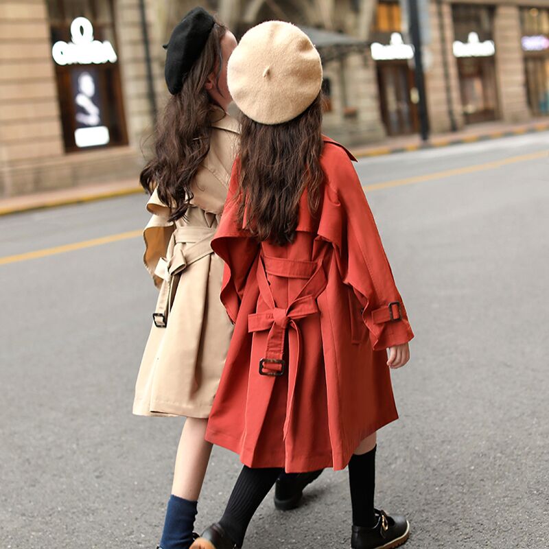 Girls Trench coat 2021 new autumn dress Korean version of the middle and large children's foreign atmosphere medium long coat children's wear British style jacket