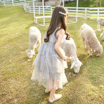 Girls dress 2021 new summer princess dress Western style large childrens dress long dress super fairy puff yarn skirt