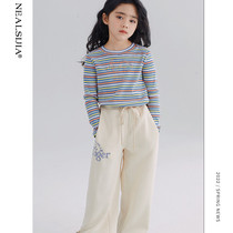 Girls spring dress striped T-shirt 2022 Spring new foreign air CUHK Children fitted with clothes trendy long sleeve undershirt