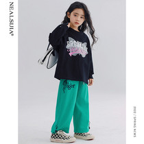 Girls spring clothing sweatshirt 2022 new foreign air CUHK children childrens spring and autumn little girl Han version of trendy round collar blouses