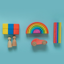 AVDAR toy travel bag set imported solid wood rainbow building block car slice camera villain wooden play