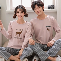 Bộ đồ ngủ đôi mùa thu dài tay cotton hoạt hình bộ đồ đôi dễ thương mùa xuân và mùa thu nam XL 4XL đôi dịch vụ tại nhà đồ mặc nhà cao cấp