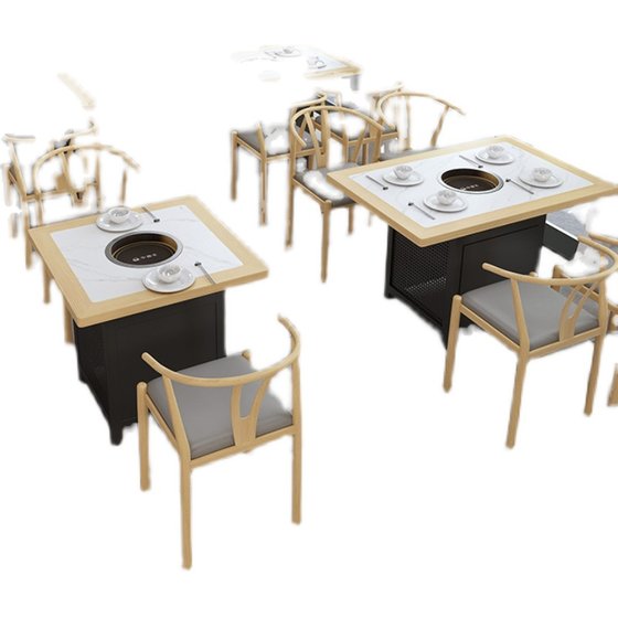 단단한 나무 슬레이트 대리석 냄비 테이블 유도 밥솥 통합 바베큐 테이블 데크 소파 식탁과 의자 조합 상업용