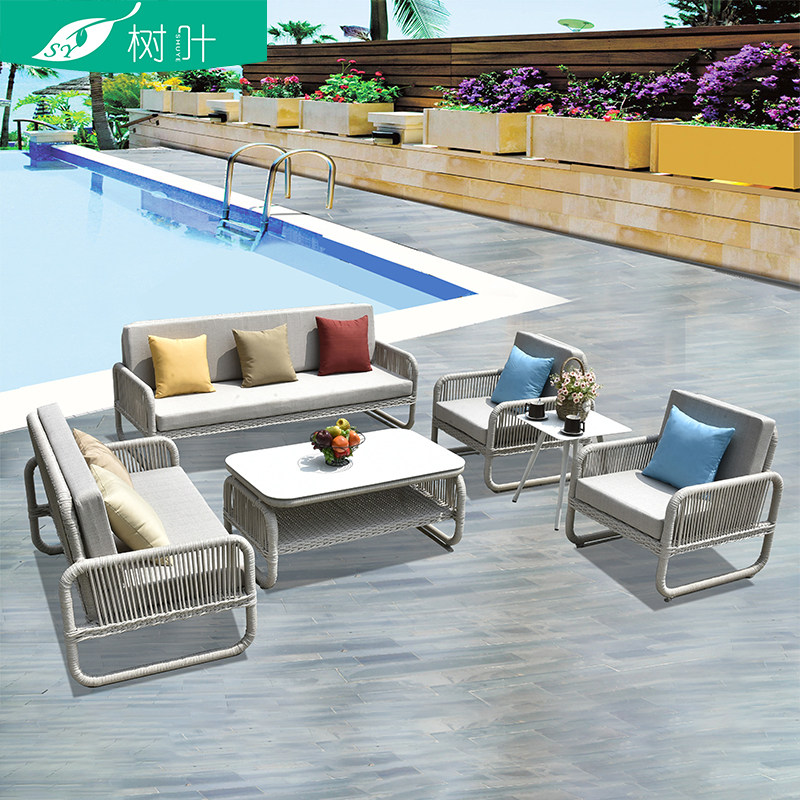 Outdoor leisure rattan rattan chair lazy sofa bed courtyard villa outdoor coffee table combination garden outdoor furniture