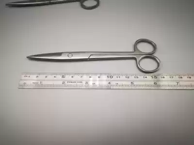 Stainless steel scissors pointed straight head scissors bending scissors teaching straight pointed beauty household industrial scissors 16cm ordinary scissors