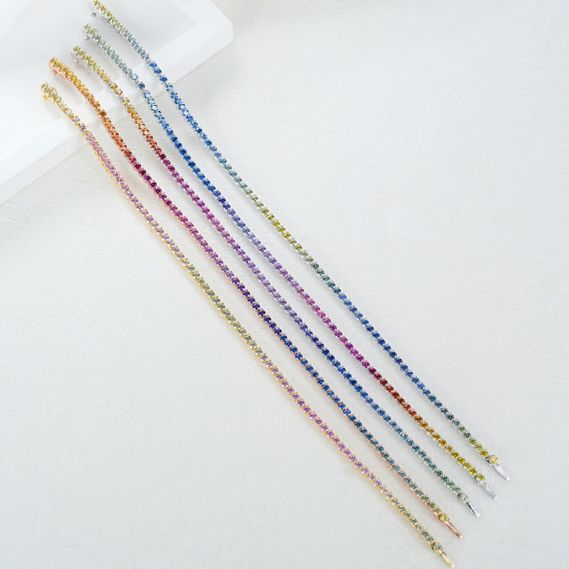Mengmeng Jewelry |    【Four Seasons】18 Rainbow Gradient Colorful Sapphire Precision-Cut Full Circle Versatile Everyday Bracelet