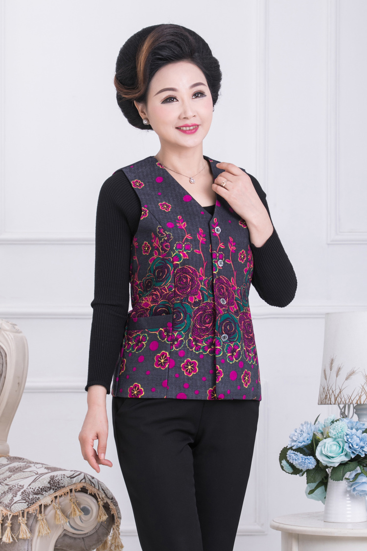 Mùa xuân và mùa thu mới bà già độc thân vest trung niên quần áo cộng với phân bón để tăng thanh lịch bà mặc áo sơ mi in thời trang áo khoác bò nữ