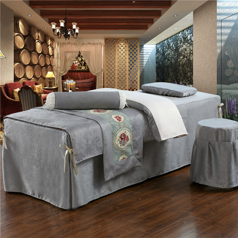 Beauty khăn trải giường denim bedspread massage dầu gội đầu trị liệu khăn trải giường khử trùng gia đình bốn có thể được tùy chỉnh in ấn logo in - Trang bị tấm ga phủ giường spa