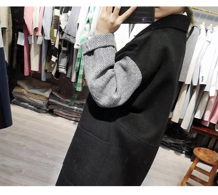 Suit cổ áo khoác cashmere hai mặt trong đoạn dài 2018 thu đông mới của Hàn Quốc thời trang màu sắc kết hợp tay áo len nữ ao khoac nu