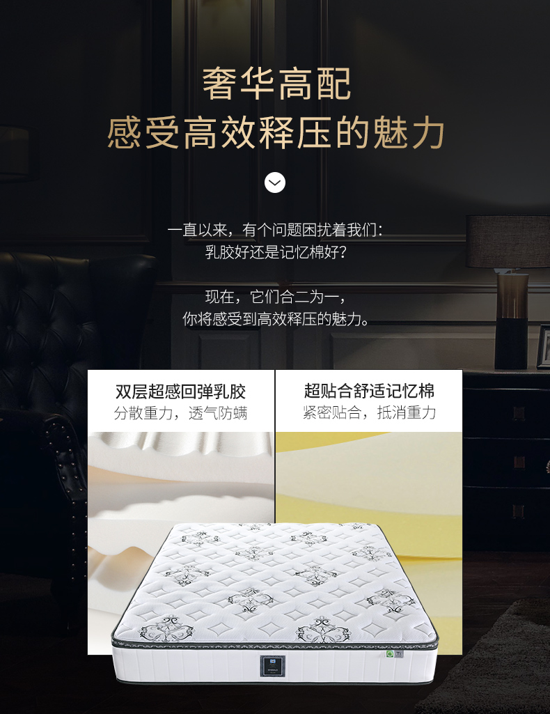 五星级酒店同款 美国丝涟 宝石臻选版 美姿弹簧护脊乳胶床垫 厚30cm 图4