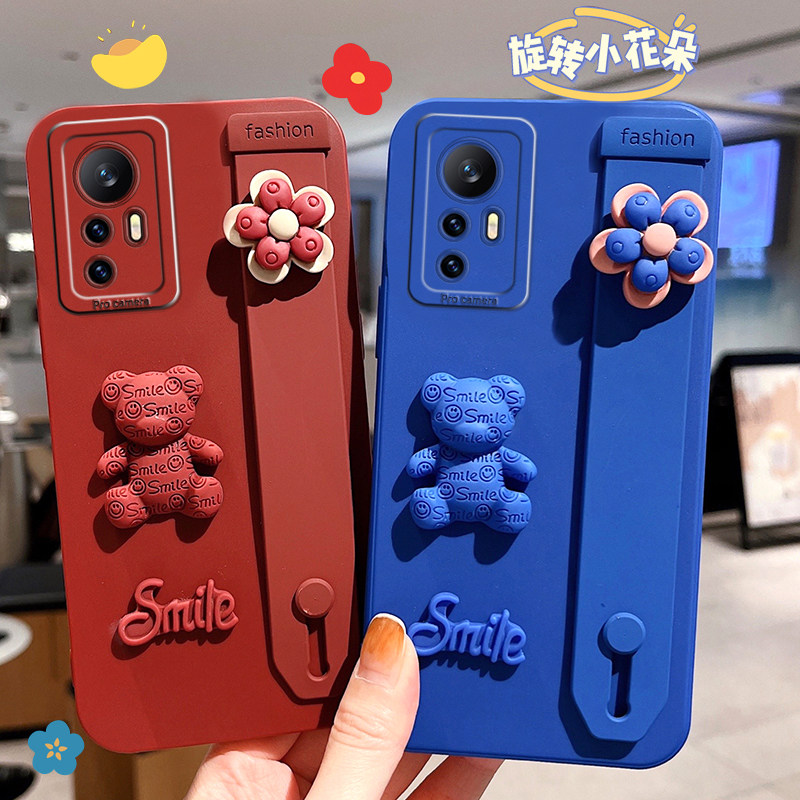 Xiaomi 12 mobile phone protection shell new Xiaomi 12pro protective sleeve rotatable small flower mi12 stereo paparazzi mi12pro protective wrist bracket small bear 5g lovers twelve anti-fall full bag lady