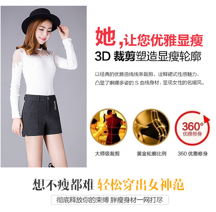 Quần short len ​​mùa đông nữ mùa thu đông 2018 mới len cao eo mặc cho mẹ trung niên size quần dày dày quần short nữ ống rộng