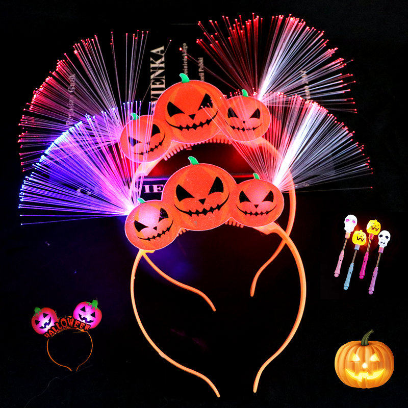 Halloween headwear children's performance props glowing pumpkin headband with lights cartoon flash headband party headband
