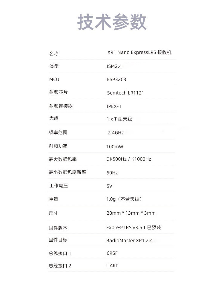 【RadioMaster】RadioMaster XR1 Nano ExpressLRS 單路 雙頻 接收機