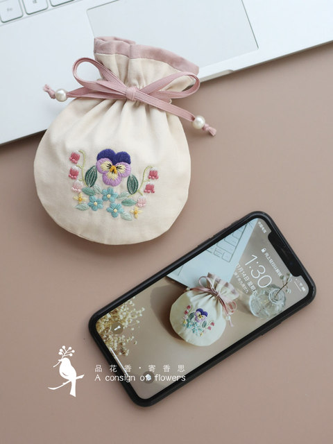 Flower handmade DIY embroidery material bag pansy sachet storage bag homemade fabric to give gifts to mother and girlfriend