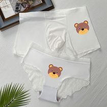 Couple underwear A man and woman summer indentation ultra-thin cute cartoon summer bear ice wire sexy white