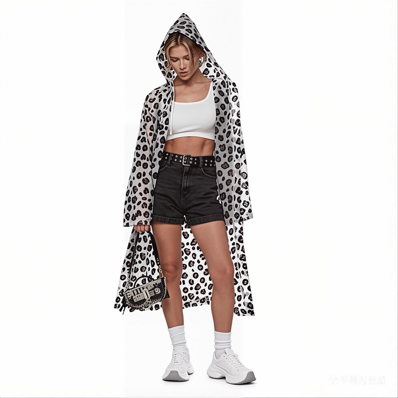 Lightweight and Portable Eva Leopard Print Raincoat, Waterproof Jacket, Trench Coat Style Adult Rain Poncho, Cross-Border Hot-Selling Product for Photography