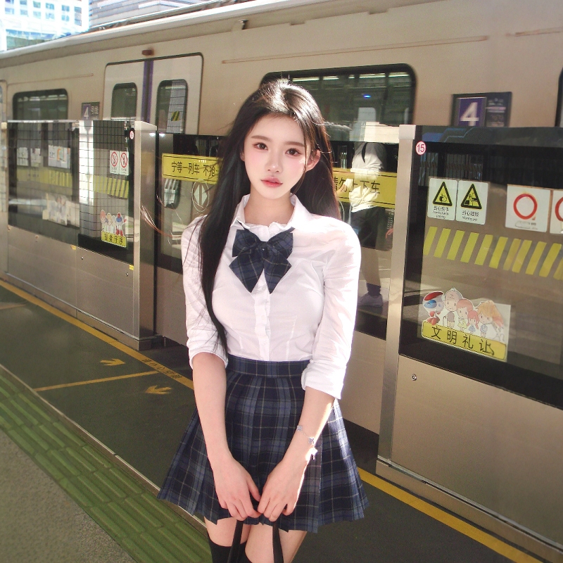 Summer Original Jk Uniform Fishbone Waist-Cinching Pure White Shirt Female Hot Girl Short Plaid Skirt Preppy Style Suit Spring Summer Original Jk Uniform Fishbone Waist-Cinching Pure White Shirt Female Hot Girl Short Plaid Skirt Preppy Style Suit Spring