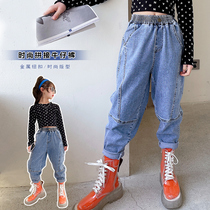 Girl pants Spring autumn outwear 2022 new Korean version of the Korean version of the childrens childrens childrens autumn denim childrens childrens autumn jeans