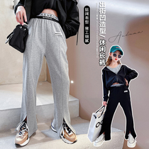 Girl Pants Fall Casual Pants 2021 New Korean version Ocean Gas Children wide-legged pants tennis red CUHK Scout pants