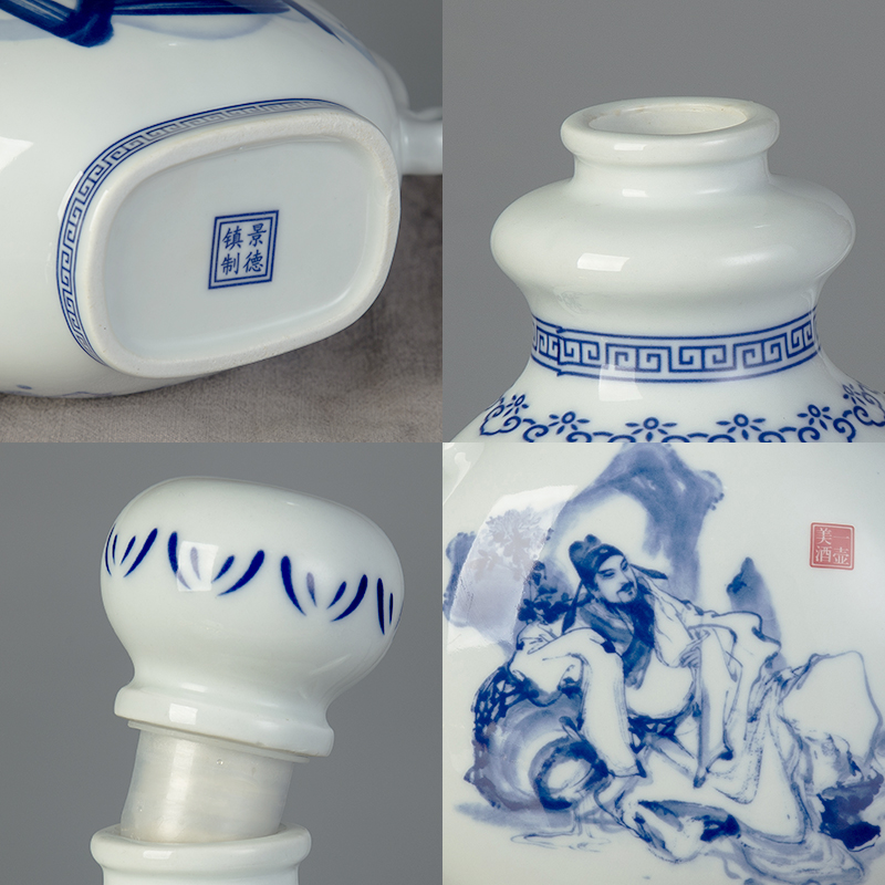 Hip flask ceramics single pot of Chinese archaize wind three catties high - capacity seal an empty bottle of jingdezhen blue and white liquor