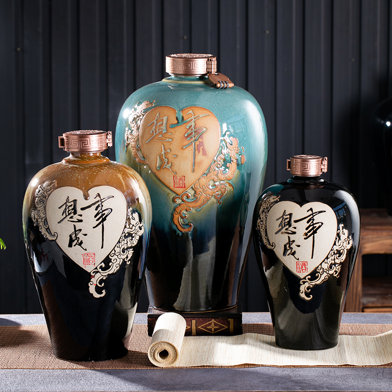Jingdezhen ceramic household seal wine jar 3/5/15 jin carving hip flask the an empty bottle mercifully wine restoring ancient ways