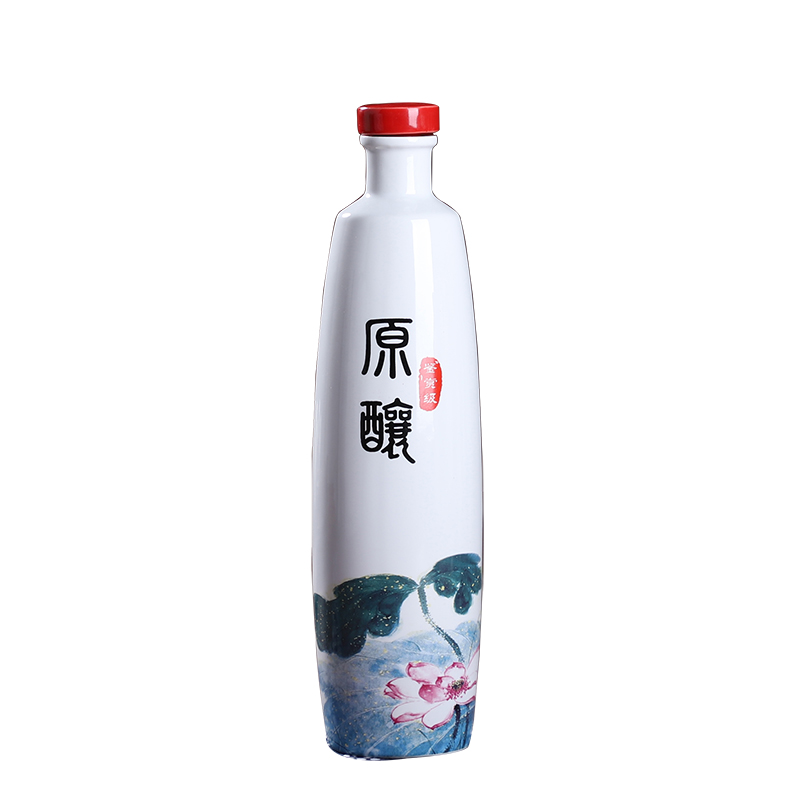 The Empty bottles of jingdezhen ceramic household seal belt box gift Chinese style restoring ancient ways liquor pot lotus 1 catty
