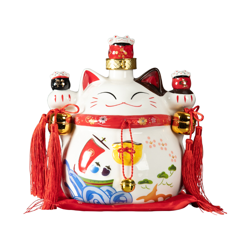 Empty wine bottle furnishing articles of jingdezhen ceramics plutus cat three catties process creative hip flask jugs home decoration