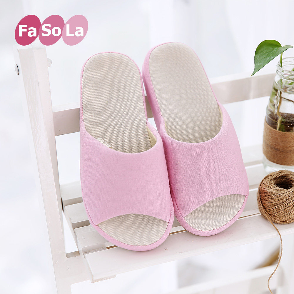 FaSoLa day style spring autumn pure color pelvic floor slippers non-slip thick bottom room male and female style lovers cotton drag home shoes