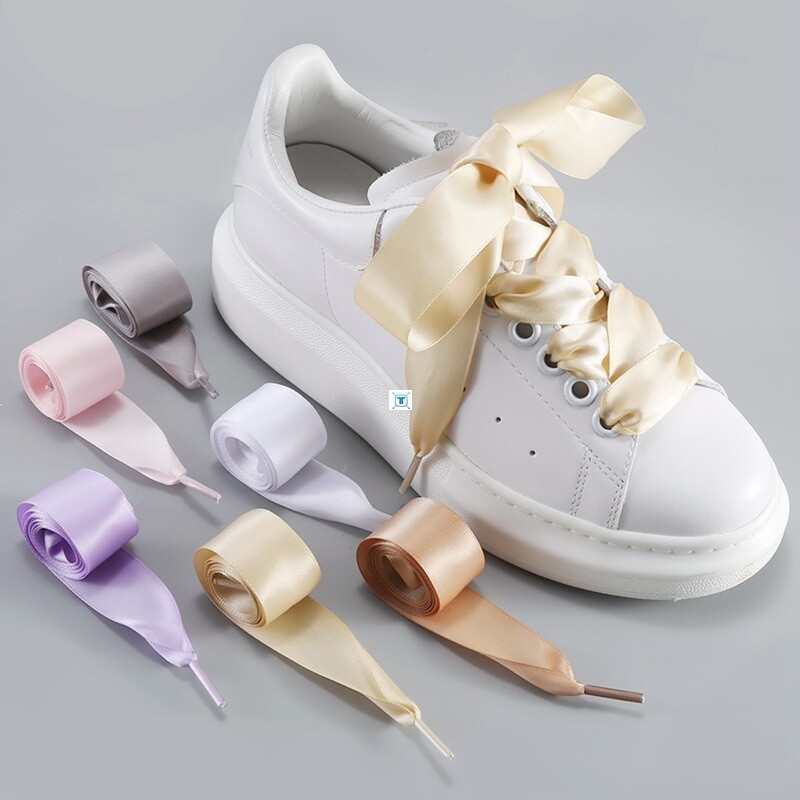1Pair 2 CM Width Silk Satin Shoelaces Ribbon Shoe Laces