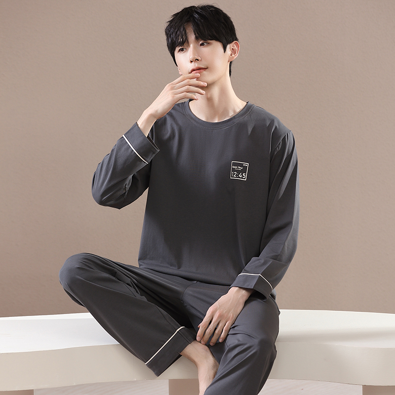 Pajamas for Men, Autum Cartoon Long-Sleeved Pure Cotton New Style Plus Size Korean Style Simple Can Be Worn Outside Men's Home Wear Set