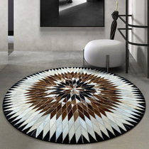 Modern light and luxurious round carpet small splicing cow leather retro folk Cebu tea table cloakroom Bedroom bedside blanket