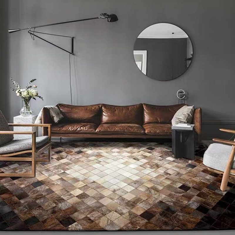 Advanced Bull Leather Splicing Carpet Customised Home Nordic American Light Lavish Living Room Sofa Tea Table Cushion Bedroom Bedside Blanket