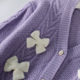 Трикотажный свитер, кардиган, осенняя корейская милая куртка для девочек для принцессы с бантиком