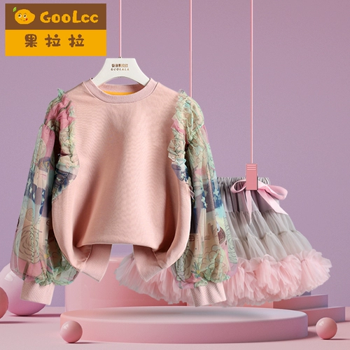 Детский весенний комплект для принцессы, толстовка, демисезонная юбка для девочек